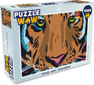 Puzzel Tijger - Kop - Schilderij - Legpuzzel - Puzzel 1000 stukjes volwassenen