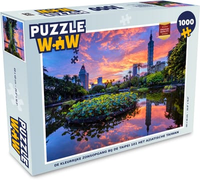 Puzzel De kleurrijke zonsopgang bij de Taipei 101 het Aziatische Taiwan - Legpuzzel - Puzzel 1000 stukjes volwassenen