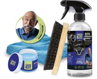 Autoreinigingsset, 4-delig | Interieurreiniger (500 ml) voor dashboard, bekleding, leer en kunststof | Cockpitverzorging met reinigingsgel, borstel, microvezeldoek en autoreiniger voor het interieur