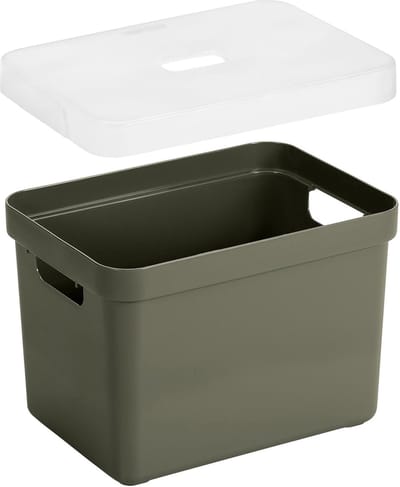 Sunware Opbergboxen met transparante deksel - 1x stuks - kastmanden - donkergroen - 18 liter - kunststof - 35 x 25 x 24 cm - Opbergers