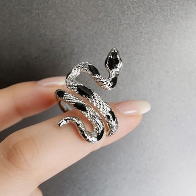 Slangvormige Open Ring Voor Vrouwen Mannen Vintage Groen Emaille Zirconium Onregelmatig Verstelbare Vingerringen Sieraden resizable gray