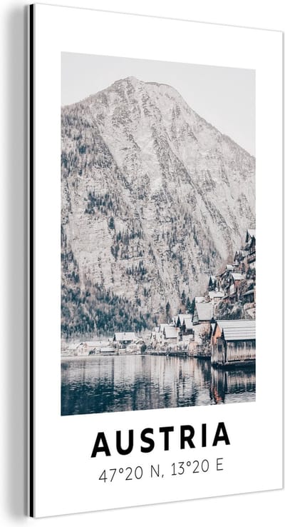 Wanddecoratie Metaal - Aluminium Schilderij Industrieel - Oostenrijk - Water - Berg - Alpen - 120x180 cm - Dibond - Foto op aluminium - Industriële muurdecoratie - Voor de woonkamer/slaapkamer