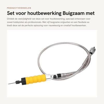 Dailygoods- Houtbewerking Set - Buigzaam - 5 Snijpunten - Moersleutel - Flexibele As - Gereedschap - Snijgereedschap