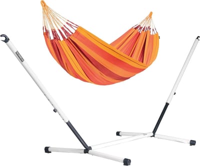 Dubbele Hangmat - Hangmat met standaard - Buiten ontspannen - Biologisch katoen - 230 x 160 cm - Donkergrijs