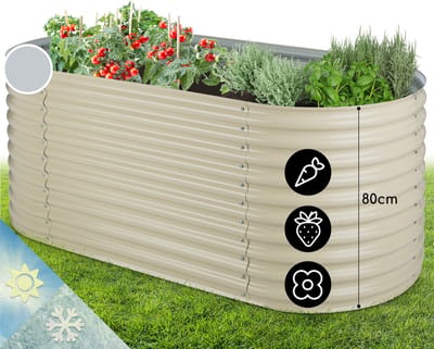 Blumfeldt Plantenbak metalen verhoogd bed, Weerbestendig plaatstalen verhoogd bed voor balkon & tuin, Roestvrijstalen verhoogd bed ovaal, Vrijstaande verhoogde bedden 200x100x80 cm, 1257L groot voor bloemen, fruit, groenten - Kweekbak - voor Tuin