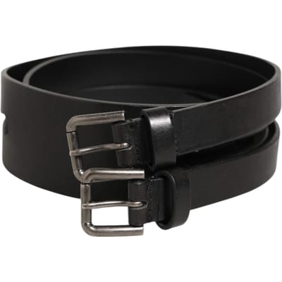 Dolce & Gabbana Zwarte Dubbele Band Leer Riem met Zilveren Gesp