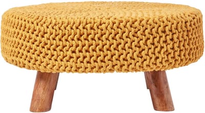 Homescapes Gebreide voetenbank 30cm hoog, Mosterd