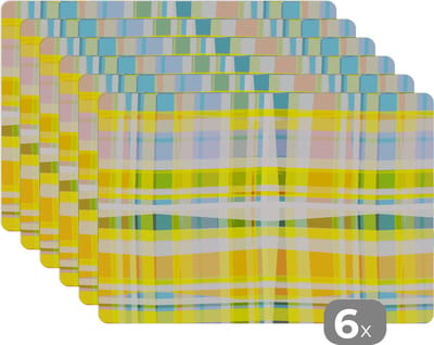 Placemat - Placemats kunststof - Geel - Patroon - Zomer - 45x30 cm - 6 stuks - Hittebestendig - Anti-Slip - Onderlegger - Afneembaar