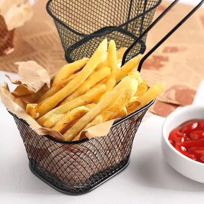 Frituurmand Set - Mini Chipmanden - Voedsel Bereiden - Roestvrij Staal - 2 stuks 11cm - Zwart