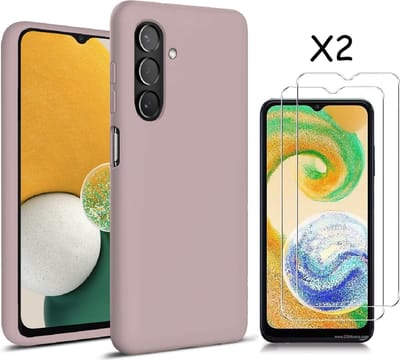 Hoesje Geschikt Voor Samsung Galaxy A04S / A13 5G Hoesje silicone Liquid Nano soft back cover Met 2x Screenprotector – Pink Sand