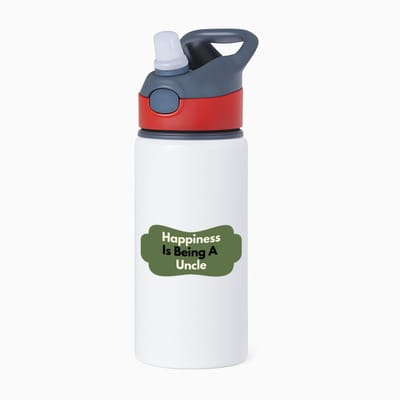 Hacebo® - happiness is being a uncle waterfles met rietje rood - Oom - de liefste oom - verjaardag - cadeautje voor oom - oom artikelen - kado - geschenk - water fles - 650ML