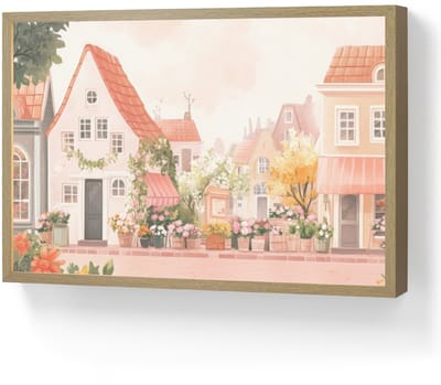 Wandlamp 60x40 cm - Oplaadbaar - Bloemen - Huizen - Dorp - Wandlampen binnen woonkamer - Slaapkamer lamp - Decoratieve nachtlamp - Vloerlamp draadloos