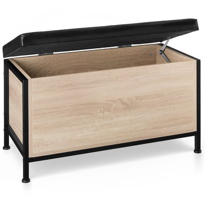 tectake® Zitkist met opbergruimte - Gestoffeerde bank - Kunstleren bekleding - Schoenenbank in industrieel design - Zwart metalen frame - Afmeting (LxBxH) 81,5 x 41,5 x 50,5 cm - Lichtbruin