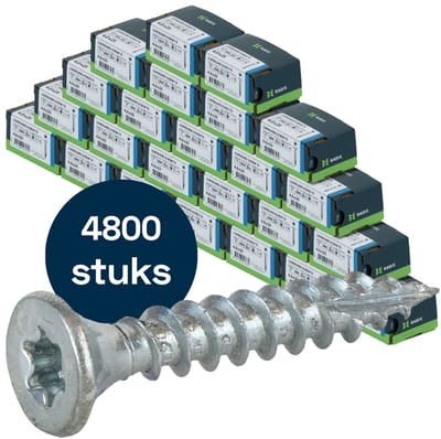 Radix Torx 20 Spaanplaatschroef - Platkop + Snijpunt - 4,0 x 25mm - Verzinkt - Voldraad (4800 stuks) VOLLE DOOS!