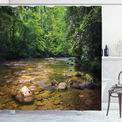 ABAKUHAUS Appalachian douchegordijn – 175x180 cm – Lindengroen Koksgrauw – modern ontwerp