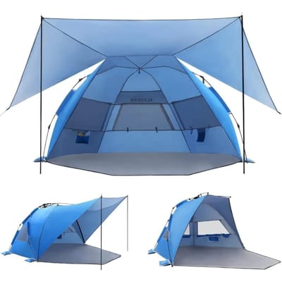 Strandtent met Perfect voor Thuis 360° Verwijderbare Luifel, 4-6 Persoons Pop-Up Zonnescherm Shelter, UPF 50+ Geautomatiseerde Installatie United States gray