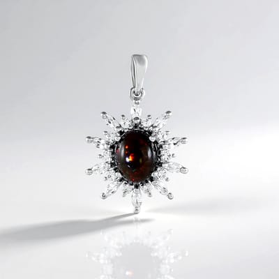 Cavill - Luxe Hanger 925 Sterling Zilver Geplatineerd - Mezezo Opaal Ovaal 1.899 ct & Zirkonia Stervormig 1.507 ct