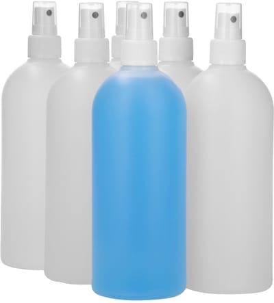 6 x 500 ml ronde fles HDPE naturel + Sprayfles pomp wit - BPA Vrij - Niet Breekbaar - Plastic Flesjes Navulbaar - Met Dop - Lege Flessen - 6 stuks