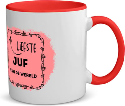 Akyol - liefste juf van de wereld koffiemok - theemok - rood - Juf - de liefste juf - verjaardag - cadeautje voor juf - kado - geschenk - collega's - 350 ML inhoud