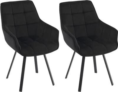 MakkelijkMooi Set van 2 Draaibare Fauteuils - Eetkamerstoelen - Ergonomisch Ontwerp - Zwarte Luxe Velvet - Stevige Metalen Poten