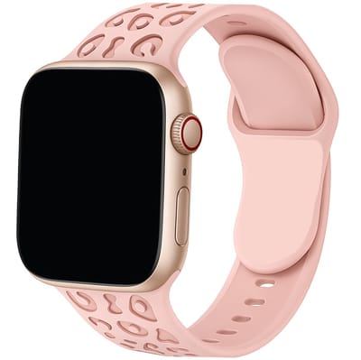 Innerlight® Sport - gegraveerde panterprint - Roze - 42/44/45/46/49mm - OneSize - Siliconen bandje geschikt voor Apple Watch - Geschikt als Apple watch bandje voor Series 1/2/3/4/5/6/7/8/9/10/SE/Ultra
