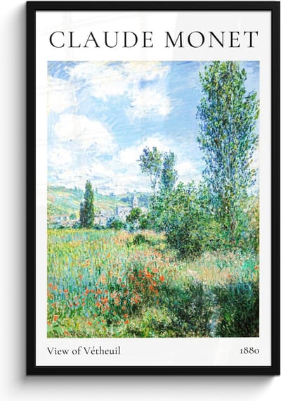 Poster in lijst - Fotolijst 60x90 cm - Posters - Claude Monet - View of Vétheuil - Kunst - Oude meesters - Posterlijst zwart - Decoratie - Wanddecoratie woonkamer - Muurdecoratie slaapkamer