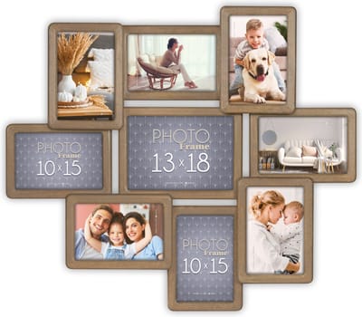 ZEP - Multi Houten Fotolijst Digione Bruin voor 8 foto's 10x15 en 1x 13x18 (56x49 cm) - BC997