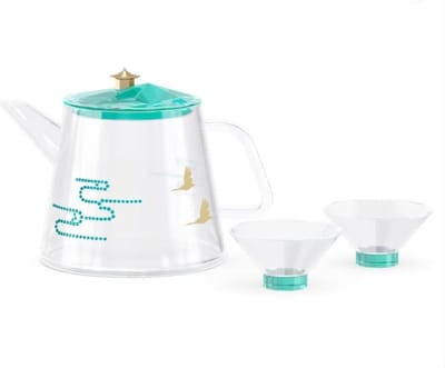Swarovski Overige Among Blue Mountains Tea Set 5557823 | theeset decoratie voor elegante collectie, glas en kristal in groen en blauw tinten