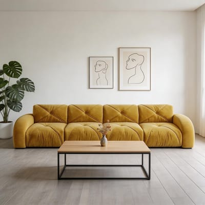 Komhtom - Frame-loze extra grote modulaire vierzitsbank - van comfortabele chenille stof - antislipontwerp en geen montage nodig - geschikt voor de woonkamer - geel