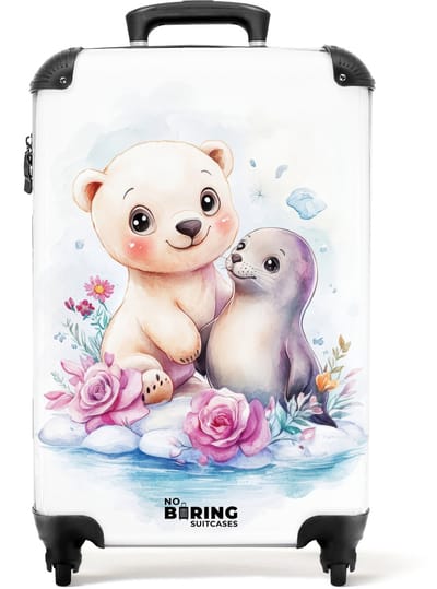 NoBoringSuitcases.com® - Kinderkoffer meisje - Kindertrolley meisjes - IJsbeer en zeehond op een ijsschots - Handbagage koffer lichtgewicht - Reiskoffer trolley kinderen - Rolkoffer met wieltjes - Past binnen 55x40x20 en 55x35x25