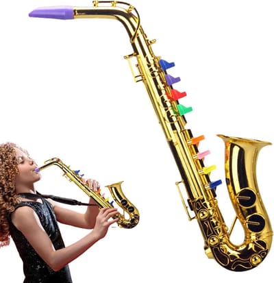 Kindersaxofoon Speelgoed - Muziekinstrument Educatief - Muziek Ontwikkeling - Eenvoudig Te Bespelen - 49 cm - Goud