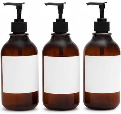 Famanu – Navulbare barnsteen zeepdispenser flessen met wandhouder – inclusief waterdichte labels – set van 3