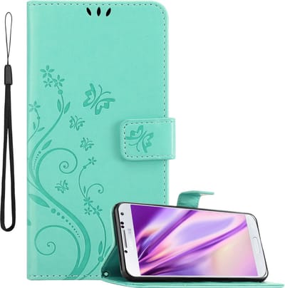 Cadorabo Hoesje geschikt voor Samsung Galaxy S4 in BLOEMEN TURKOOIS - Beschermhoes in bloemmotief met magnetische sluiting, standfunctie en kaartsleuven Book Case Cover Etui