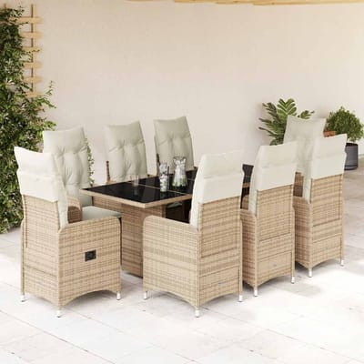 vidaXL - 9-delige - Bistroset - met - kussens - poly - rattan - beige
