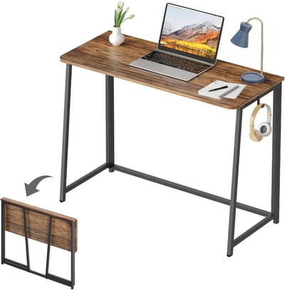 Vouwbureau - Schrijfbureau Opvouwbaar - Thuiskantoor Werkplek - Ruimtebesparend Ontwerp - 100 cm Breed - Rustiek Walnoot