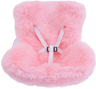 Dailygoods- Autostoel voor Poppen - Veiligheidsstoel met Zacht Harig Kussen - Pluche - Roze - Inclusief Clips en Stopper - 14,5x11x11 cm - Poppenstoel