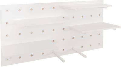 Wandpaneel MCW-P24, wanddecoratie wandrek stekbord geperforeerde plaat, 4 niveaus ophanging 100x50cm MVG ~ wit
