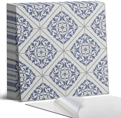 Coloray Plaktegels - Patroon met bloemmotieven Portugese Tegels - 30 cm x 30 cm - Blauw Plaktegels - 9 stuks - Vierkant PVC Tegels - Plaktegels Keuken - Zelfklevende Vloertegels - Vinyltegels Vloer Zelfklevend - Zelfklevende Tegels