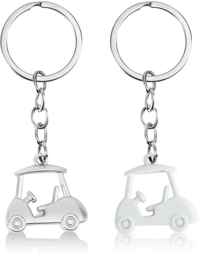 Dailygoods- Sleutelhanger Golfkar - 2 Stuks - Zinklegering - Unisex - 8,5 x 2,9 x 0,9 cm - Stevig en Delicaat - Sleutelring
