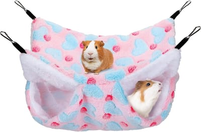 Hangmat voor Kleine Dieren, 34 x 34 cm, Dubbele Schommelbed voor Konijnen, Cavia's en Fretten, Ideaal voor Speelplezier en Comfort