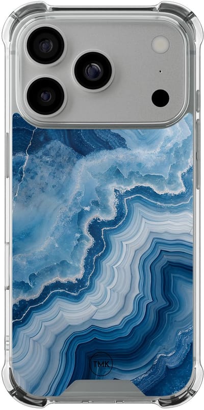 Shockproof hoesje geschikt voor Apple iPhone 17 Pro - Skystone marble - Schokbestendig - Verhoogde randen - TPU case - Extra Sterke Back Cover - Marmer - Transparant, Blauw