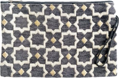 Luxe Handgemaakte Make-uptas met Zellig Motief - Marokkaanse Etui voor Reizen en Dagelijks Gebruik - Grijs