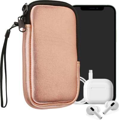 kwmobile telefoontasje universeel geschikt voor M - 5,5" smartphones - 15,2 x 8,3 cm - Hoesje met rits en polslusje -In metallic roségoud -
