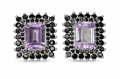 925 Zilveren Oorknoppen met Natuurlijke Amethist en Spinel - Rhodium Plated - Edelsteen Oorbellen Dames