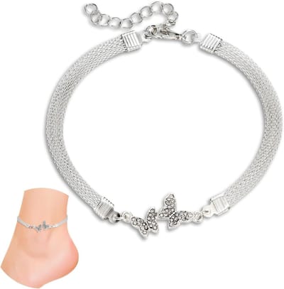 Elegant handgemaakt enkelbandje van 925 zilver met vlinder en geometrisch design, verstelbaar en glinsterend, perfect voor zomer en strandgebruik