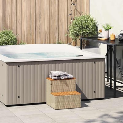 vidaXL - Hottub-opstap - 50x50x50,5cm - poly - rattan&massief - acaciahout - beige
