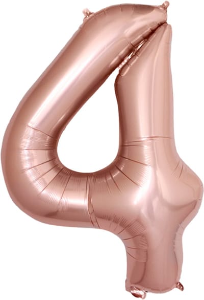 BTH – Folie Ballon Cijfer 4 – Rosé Goud – Feestversiering – Helium of Lucht – Verjaardag Decoratie – Met Rietje – 86cm