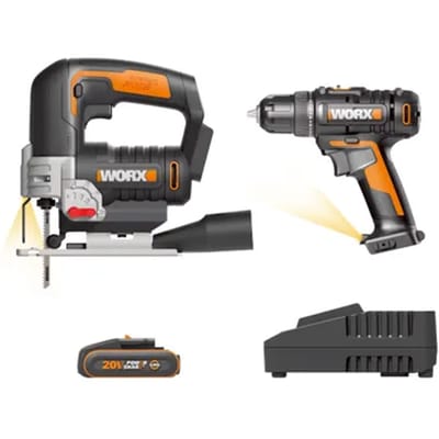 Worx Set Wx100 Draadloze Boormachine-schroevendraaier 20v Wx543 + Draadloze Decoupeerzaag 20v Wx100