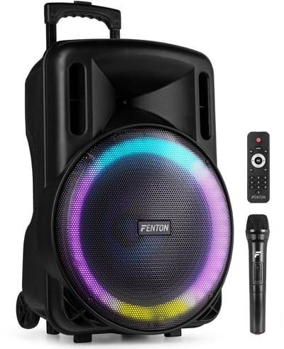 Speaker Bluetooth - Fenton FT15LED MK2 karaoke box met LED’s, accu en microfoon - Voor huisfeesten