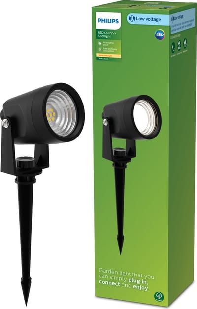 Philips Reuel GardenLink - Sokkellamp met spies - 24V - Warm wit licht; 2700K - Zwart - Tuinpadverlichting